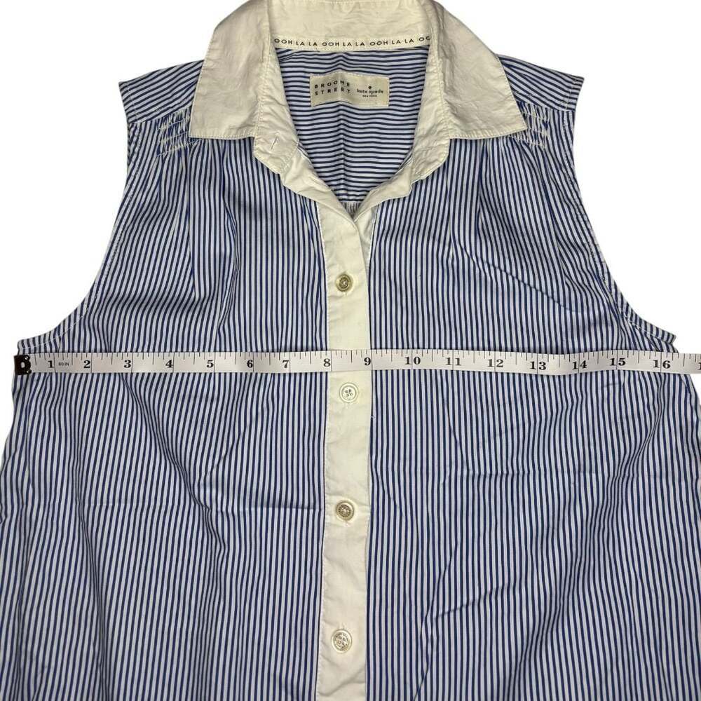 Kate Spade Broome Street Blue and White Striped Sleeveless Button-Up Blouse - Picture 5 of 7